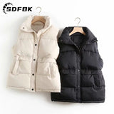 Znbbw Winter Elegant Down Vest Coats 2023 Stand Collar Loose Sleeveless Down Collar Waistcoat Solid Windproof Vests Jackets