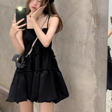 Znbbw Black Fluffy Camis Dress Women Summer Fashion Spaghetti Strap White Dress Female Sleeveless Birthday Party Dress New