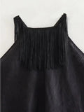Znbbw TRAF Y2K Tassels Women 2 Piece Sets 2023 Summer Sleeveless Backless Halter Crop Top Female Asymmetric Midi Skirt Suits