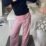 Znbbw Women's Vintage Aesthetic Striped Drawstring Cargo Pants Low Waist Loose Wide Leg Baggy Pants Trousers Sweatpants Streetwear