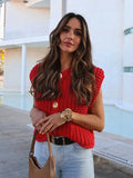 Znbbw Women Knit Cardigan Vest Casual Red Sleeveless O-neck Metal Button Sweater Tank Top Lady High Street Knitted Waistcoat