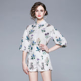 Znbbw Two Pieces Sets Women Clothing Floral Print White Tops and A-Line Pockets Short Set 2 Piece Set Party Outfits N2992