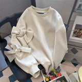 Znbbw Small Fragrance Sweatshirts Bow Solid Color O Neck Long Sleeve Casual Loose Hoodies Autumn Harajuku Y2k Women's Clothing
