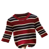 Znbbw Women's Striped Printed Sweater T-shirt Slim Fitting Short Sleeved Round Neck Knitted Sweater