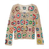 Znbbw crochet sweater jacket 2024 spring and autumn fashion women's loose ethnic style cardigan jacket casual sweater