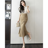 Znbbw New Chic Folds Wrap Hip Mermaid Skirts Women Korean Fashion High Waist Office OL Long Skirts Ladies Casual Party SkirtS