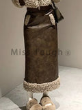Znbbw Warm Elegant Two Piece Set Women Sweet Korea Casual Skirt Suits Female Cute Hooded Coat + Leather Y2k Skirt Winter 2024