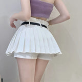 Znbbw half skirt Slimming Sexy Women's half skirt Anti glare With safety pants With a belt Summer Pleated skirt