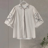 Znbbw Print Cotton Linen Women Pants Set Oversize Lantern Sleeve Lapel Top Lace Up Wide-leg Trousers 2024 Spring Lady Suits