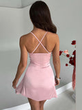Znbbw Satin Spaghetti Strap Sexy Mini Dress Women Robe Summer New Deep V Neck Sleeveless backless Club Party Dress Vestido