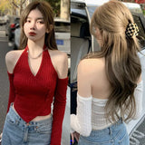 Znbbw Women's Solid Color Off The Shoulder Crop Top Slim Fit Sexy Base Shirt Long Sleeve Sexy Casual T Shirt