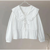 Znbbw Print Doll Collar Shirts Women Casual Loose Single-breasted Long Lantern Sleeve Blouses 2024 Spring Summer Lady Pink Top