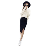 Znbbw Women Casual Split Pencil Skirt Calf-Length Ladies Cotton Solid Stretch Slim Skirts