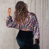 znbbw Lady T-Shirts O-Neck Blusa Women Fashion Party Glitter Sequin Tees Shirt Casual Streetwear Lantern Sleeve Sexy Crop Tops