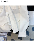 znbbw Summer Fashion Casual Loose Long Sleeve Single Breasted Shirt Spring Women's Pockets Turn-Down Collar Bow White Blouse Top
