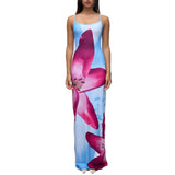 Znbbw Floral Printed Spaghetti Hot Backless Maxi Dress Women Fashion Slim Elegant Contrast Patchwork Holiday Beach Long Dress