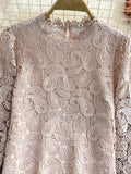 Znbbw Women Spring Autumn Blouse Elegant Gentle Wind Water Soluble Hook Flower Hollow Lace Shirt  Western Relaxed Crew Neck Top D2049