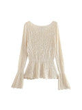Znbbw TRAF Women 2023 Jacquard Mesh Knitted Button Loose Cardigan Open Navel Sweater Retro Flare Sleeve Coat Unique Top