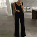 znbbw Sleeveless High Waist Business Jumpsuit 2023 Sexy Women Off Shoulder Solid Overalls Summer Elegant Wide Leg Pants Romper