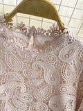 Znbbw Women Spring Autumn Blouse Elegant Gentle Wind Water Soluble Hook Flower Hollow Lace Shirt  Western Relaxed Crew Neck Top D2049