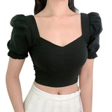Znbbw Women's Solid V-Neck Slim Fit Open Navel Short Sleeve Top T-shirt Solid Square Neck Sexy Open Navel Pullover T-shirt