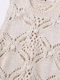 Znbbw TRAF Women Summer Solid Jacquard Knitted Vest Sweater Vintage O-Neck Sleeveless Female Waistcoat Chic Casual Tops