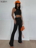 Znbbw Women Tracksuit Fashion Sexy See Through Crop Top and Flare Pants Two Piece Set Female Streetwear Y2K Activewear Suit