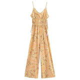 Znbbw Print Bohemian Wide Leg Long Pants Jumpsuit Women Summer New Overalls Spaghetti Strap Loose Casual Boho Jumpsuit Tassel