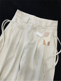 Znbbw Style Casual White Women's Bandage Trousers Women High Waist Pockets Female Pleated Wide Leg Pants 2024 Autumn Winter