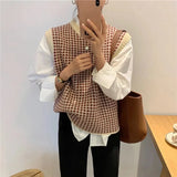 Znbbw Plaid Sweater Vest Women Patchwork Sleeveless Knitted Waistcoat Korean O Neck Casual Knitwear Harajuku Jumpers Pullovers