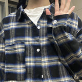 Znbbw Women Korean Plaid Shirt Vintage Streetwear Female Loose Tops Casual Student All Match Long Sleeve Shirt Spring Summer New