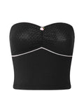 Znbbw Women Strapless Lace Flower Trim Tube Top Backless Off Shoulder Patchwork Slim Fitted Crop Top Cami Tops Bandeau Streetwear