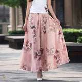 Znbbw Chiffon Skirts Ink Painting Print Spring Summer Floral Long Skirt Elegant Chic A-Line Full Length Skirt Ankle Beach Skirts