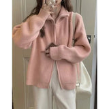 Znbbw cardigan sweater female spring and autumn lapel zipper sweater long sleeve solid women foreign outerwear cardigan female