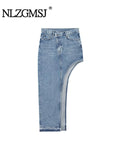Znbbw TRAF Elegant Side Split Skirt Women Summer High Waist Midi Skirts Female 2023 Spring Denim Office Blue Ladies Clothes