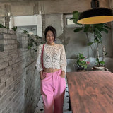 Znbbw Vintage Lace Hollow Knitted Embroidery Design Short Outerwear Cardigan Sunscreen Clothing Women's Top Thin