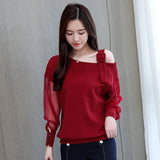 Znbbw Women Blusas Mujer De Moda 2023 Sexy Off Shoulder Top Long Sleeve Chiffon Blouse Shirt Women Blouses Shirts Tops A330