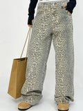 Znbbw Panther Pants Ladies 2024 Spring Loose High Waist Wide Leg Leopard Pant Fashion Female Vintage Hip Hop Baggy Denim Trousers
