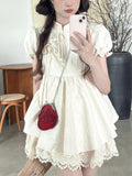 Znbbw Floral Kawaii Two Piece Set Women Japanese Sweet Elegant Skirt Suit Female Puff Sleeve Blouses £« Lace Lolita Cake Skirt