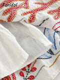Znbbw Marine Organism Embroidery Batwing Sleeve Summer Spring Maxi Skirt Set Cotton White Tassle Dress Set Outfits Button Suit