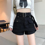 Znbbw High Waist Cargo Skirts Women Fashion Korean Chic with Belt Short Culotte Skirts Female Pocket Streetwear Jean Mini Skirts