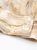 Znbbw TRAF Summer Tie Dye Print Women Casual Blouse V Neck High Low Hem V Neck Long Sleeve Satin Shirt Female Top
