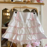 Znbbw Kawaii Lolita Style Pleated Skirts Women High Waist Pink Bandage Fairy Y2k Aesthetic Skirt Cute Faldas Mujer Moda 2024