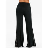 Znbbw Lace Patchwork Flare Pants for Women 2024 New Summer Thin Trousers Slim High Waist Solid Color Hollow Out Long Pants