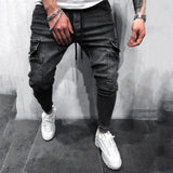 Znbbw summer 2024 new skinny jeans men hip hop sweatpants cargo jeans men high street Men's jeans slim denim long pants