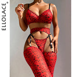 Znbbw Leopard Lingerie For Women Lace Set Of Underwear With Stockings 5-Pieces Erotic Thongs Garter Transparent Bra Pantyhose