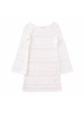 Znbbw TRAF Spring Hollow Out Knitted Women Sweater Dress Long Flare Sleeve Slim Crew Neck Female Mini Dresses