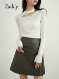 znbbw 2023 Winter New Bottoming Women Sweater Korea Style Slim Long Sleeve Hollow Out O Neck Strecth Ladies Knit Basic Pullover