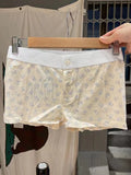 Znbbw Little Bear Print Eyelet Shorts Women Summer Cotton Elastic Waist Straight Short Pant Vintage Sweet Casual Home Sweatpants