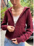 Znbbw Knitted Zip-up Cardigan Sweater Women Streetwear Cotton Pocket Hooded Sweaters Coat Autumn Vintage Sweet Slim Crop Top Y2k